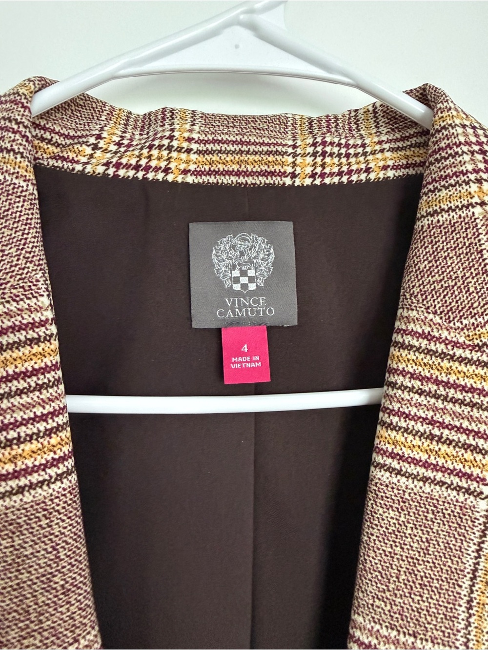 Vince Camuto Plaid Long Blazer Jacket - Brown and Yellow - Picture 2 of 5
